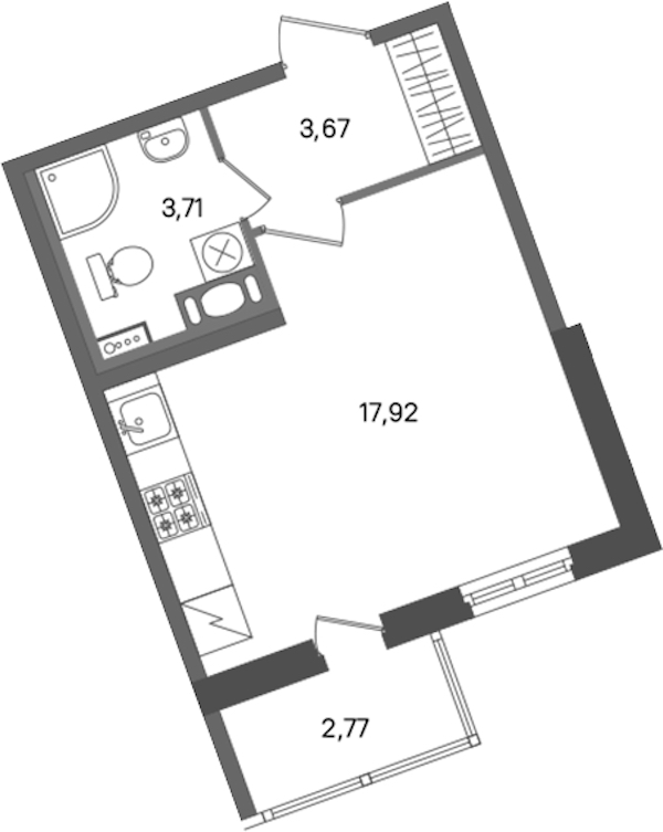 Квартира студия 25.3 м², 2/11 эт., ЖК «ПАТИО. Уютный квартал»